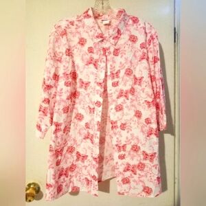 AMERICAN SWEETHEART Sz. Large Butterfly Blouse‎ Red & White.